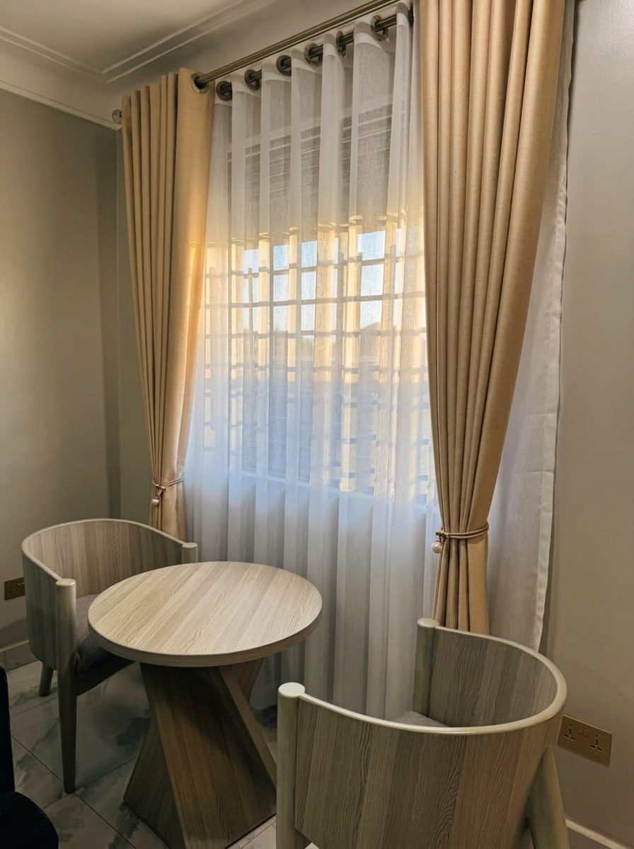 Dining nook beside a softly lit window
